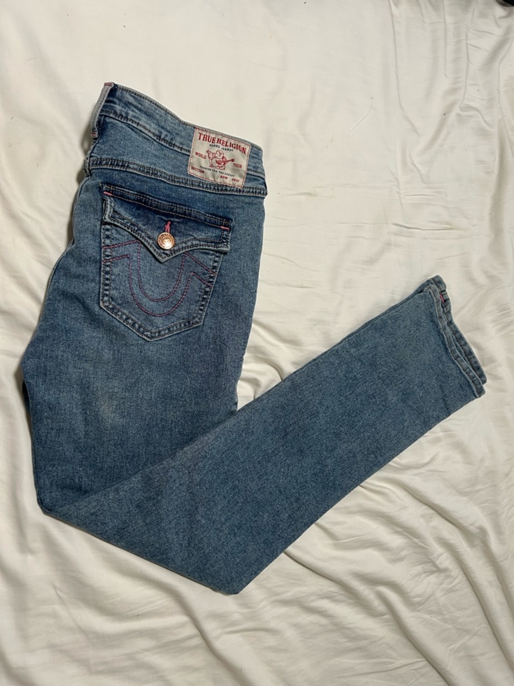True Religion Women’s Billie MidRise Flap Straight Classic BlueDenim Jeans sz30